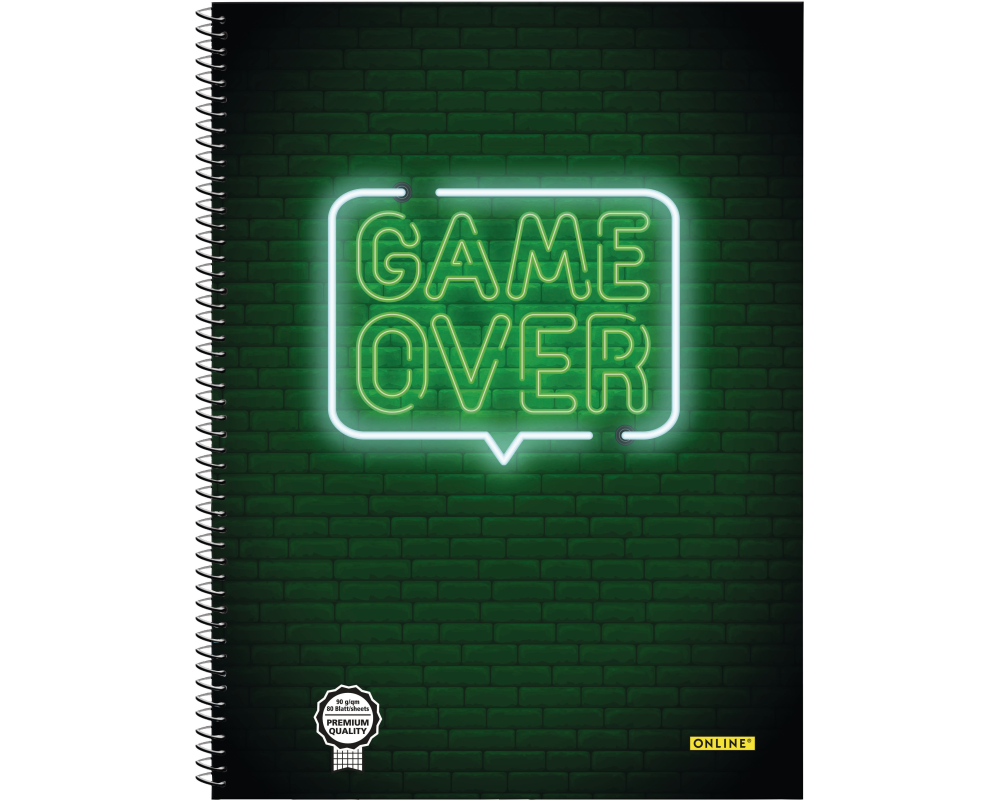 ONLINE Collegeblock Game Over A4 07922/9 kariert, 90g, 80 Blatt