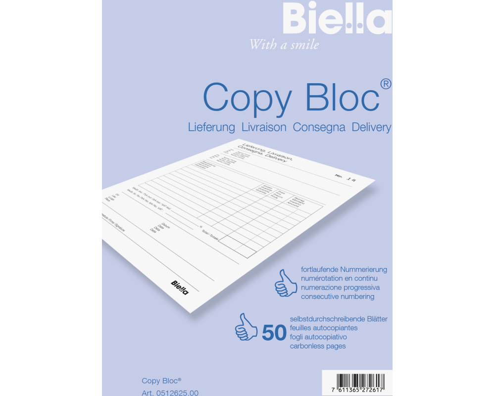 BIELLA Liefers. COPY-BLOC D/F/I/E A6 51262500U selbstdurchschreib. 50x2 Blatt