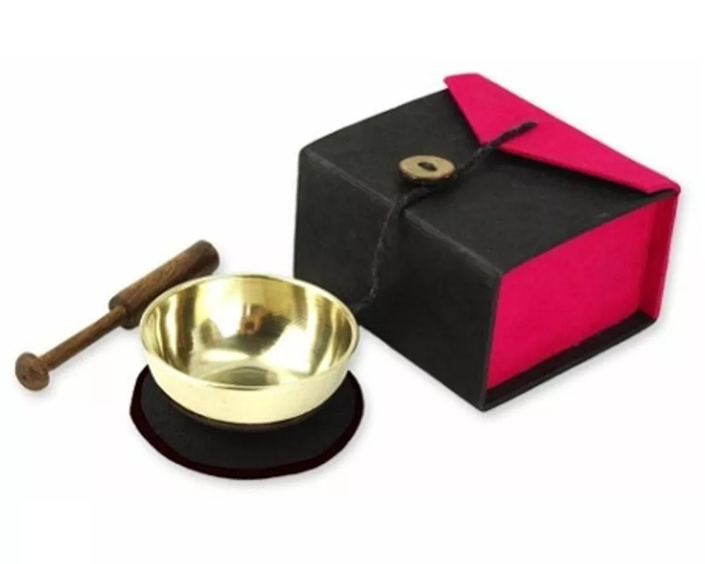 Mini-Klangschale in Box (schwarz / pink)