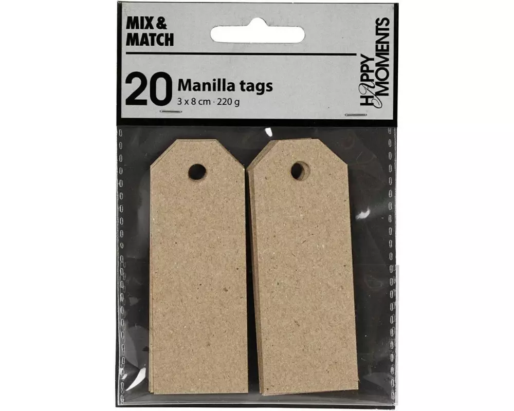 Creativ Company Geschenkanhänger Manila Tags, 3 x 8 cm, 20 Stück, Hellbraun