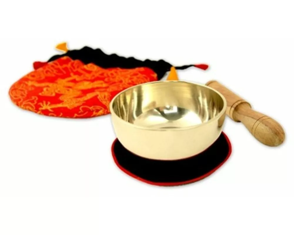 Kleine Klangschale mit hellem Klang in rotem Beutel