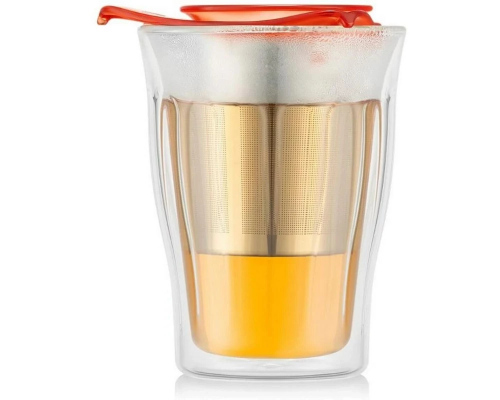 Bodum Copenhagen Set Doppelwandiges Glas 350 ml, Bright Coral