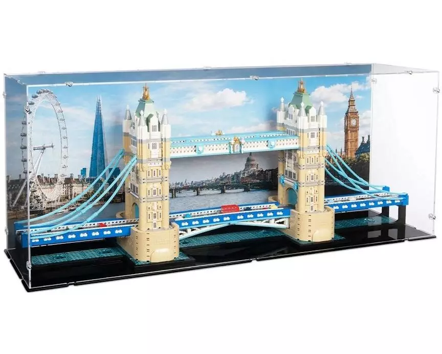 iDisplayit Acryl-Display für LEGO 21067 Tower Bridge (Mit Hintergrundbild & schwarzem Boden)