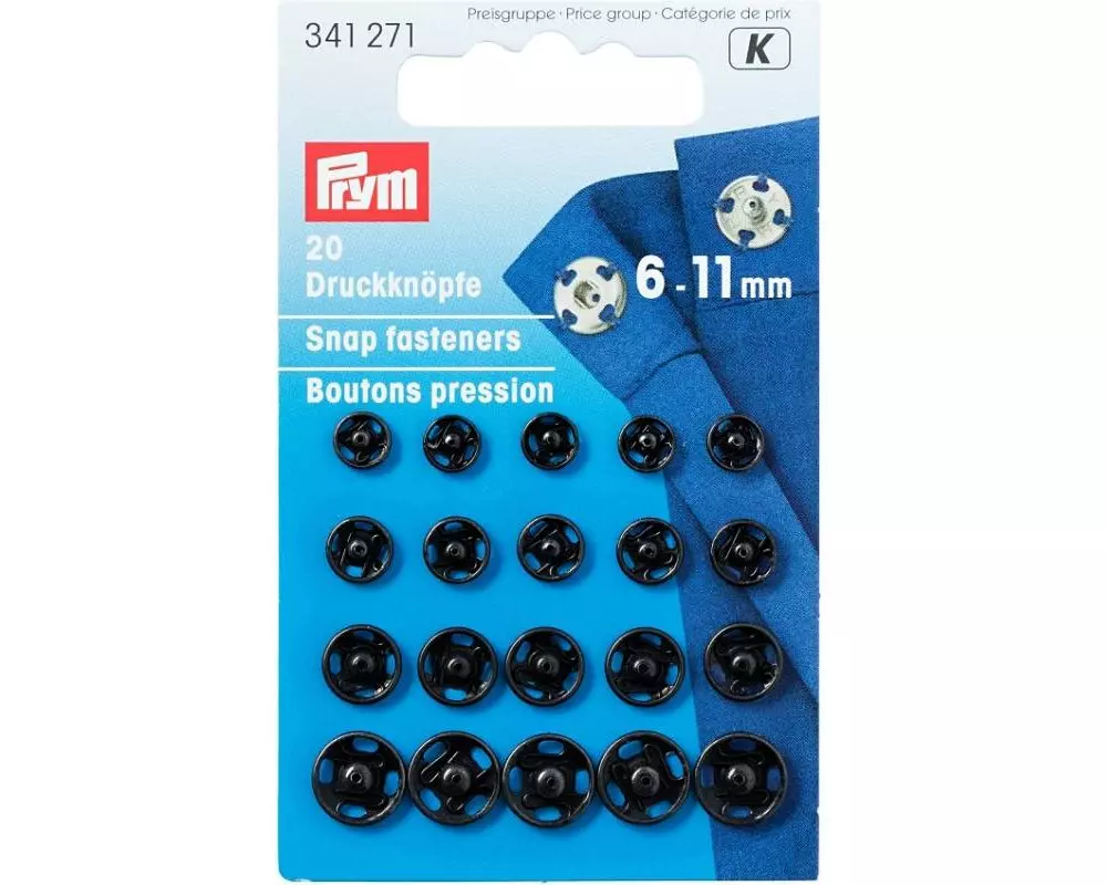 Prym Druckknöpfe Schwarz, 6-11 mm