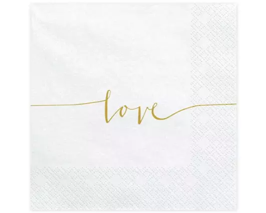Partydeco Love Weiss Gold 33 x 33 cm Papier