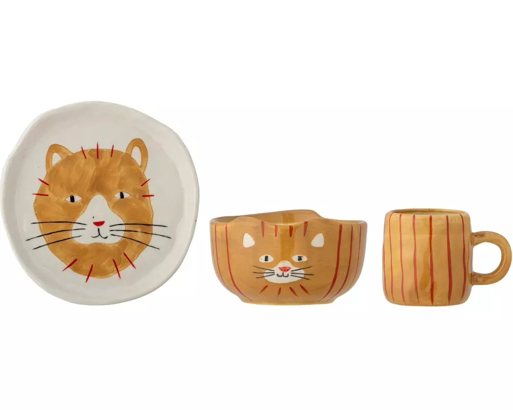 Bloomingville Kindergeschirrset Kittie Braun, Steingut