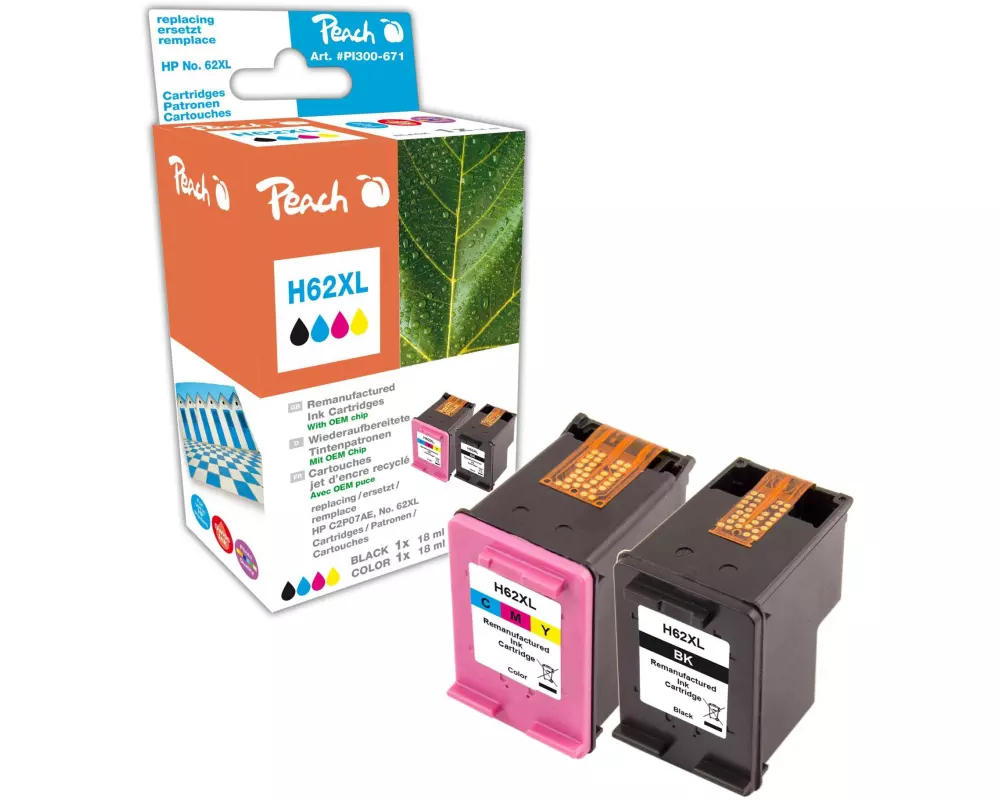 Peach Tintenset HP Nr. 62XL C, M, Y, BK