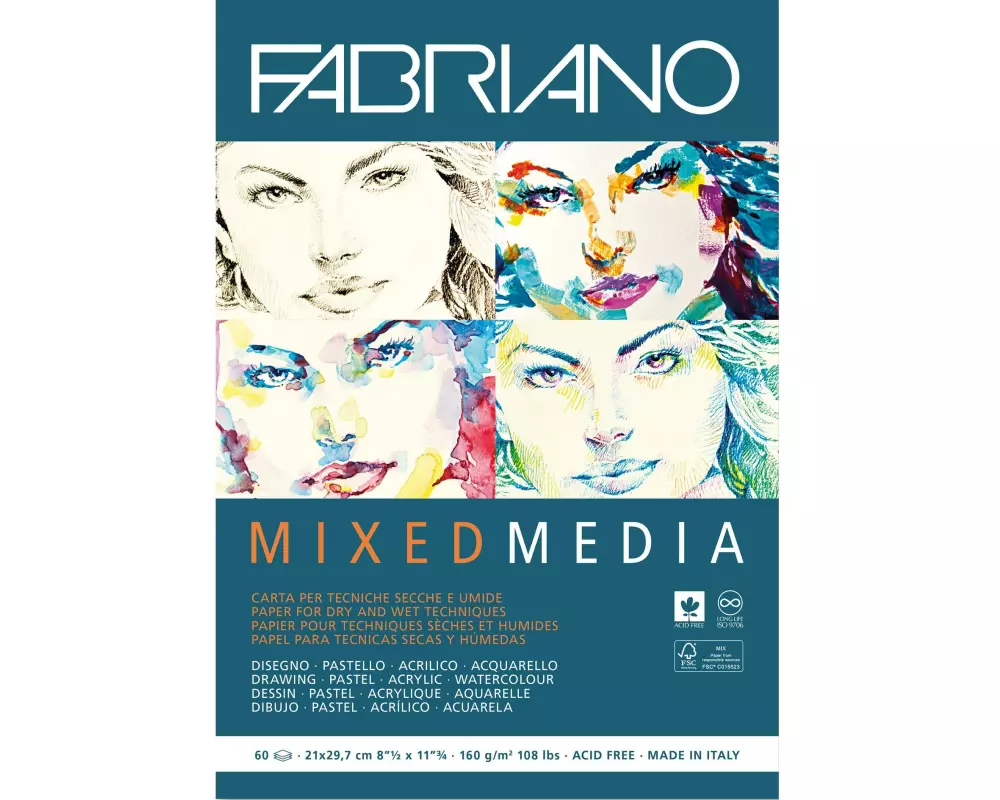 Fabriano Malblock Mixed Media A4, 60 Blatt