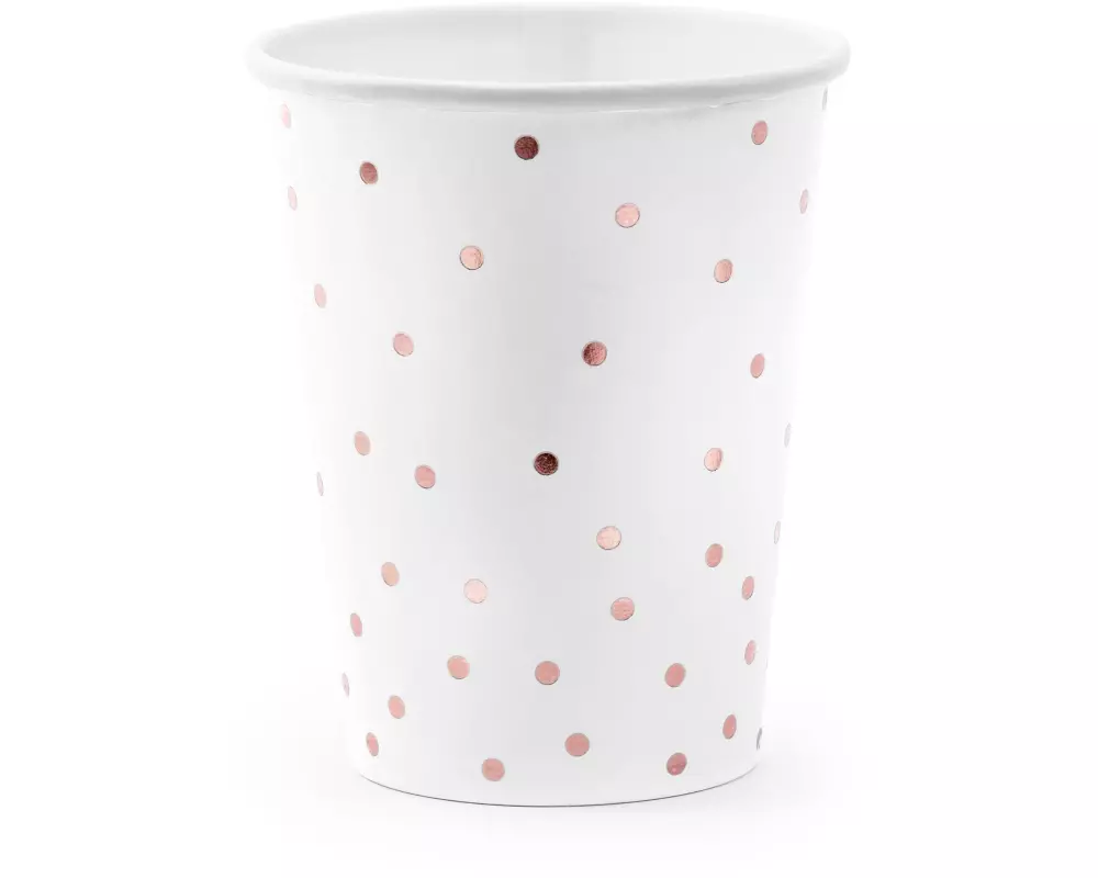 Partydeco Einwegbecher Punkte 260 ml, 6 Stück, Rosegold/Weiss