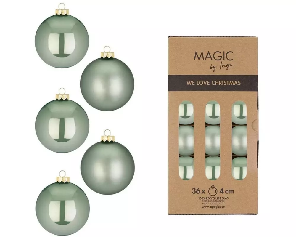 INGES CHRISTMAS DECOR Weihnachtskugel 4 cm Grün, 36 Stück
