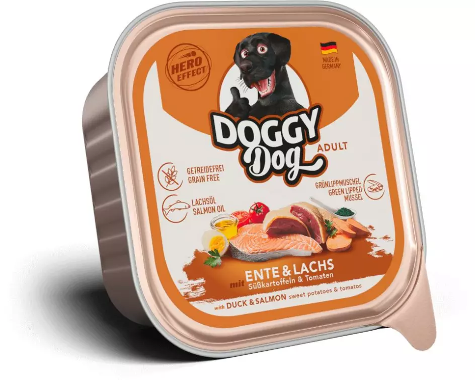 DOGGY Dog Nassfutter DoggyDog Schale Ente, Lachs Adult 150 g