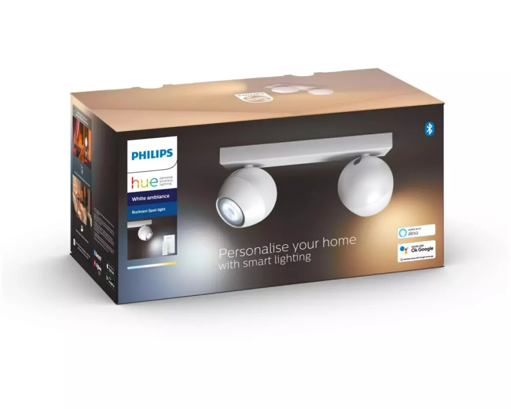 Philips Hue Deckenspot White Ambiance, Buckram, 2 x GU10, Weiss, BT