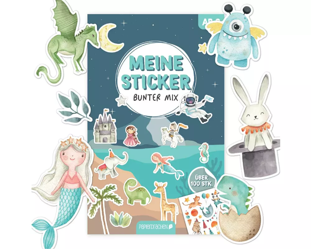 Papierdrachen Stickerblock Bunter Mix