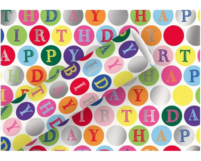 Braun + Company Geschenkpapier Happy Birthday, Kreise, 1.5 m x 70 cm