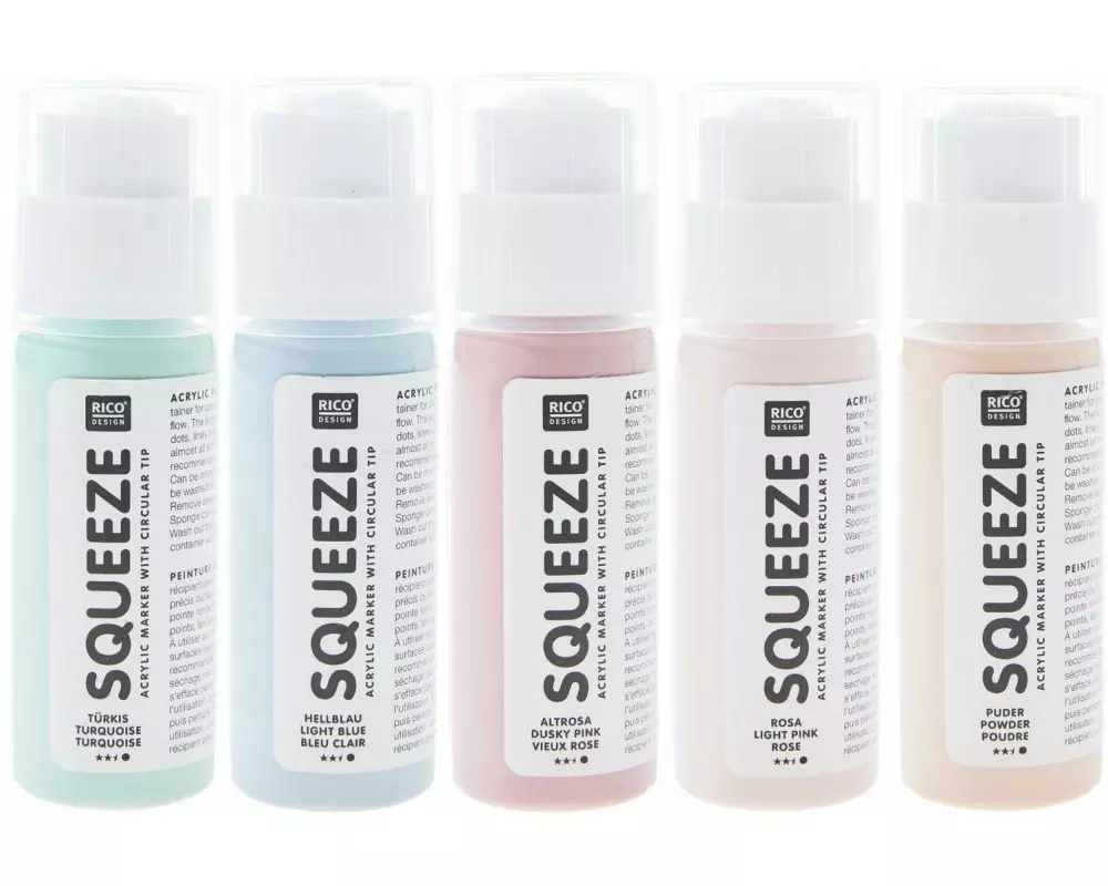Rico Design Squeeze Acrylic Marker 5 x 60 ml, Pastellfarben