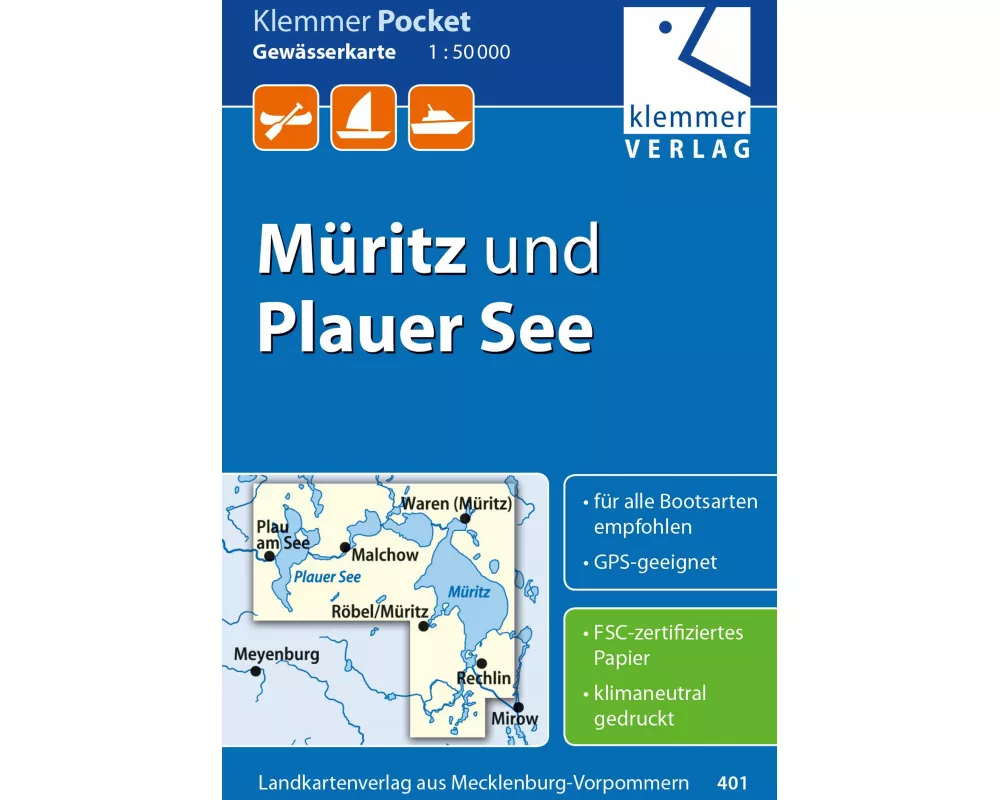 Klemmer Pocket Gewässerkarte Müritz und Plauer See 1:50.000