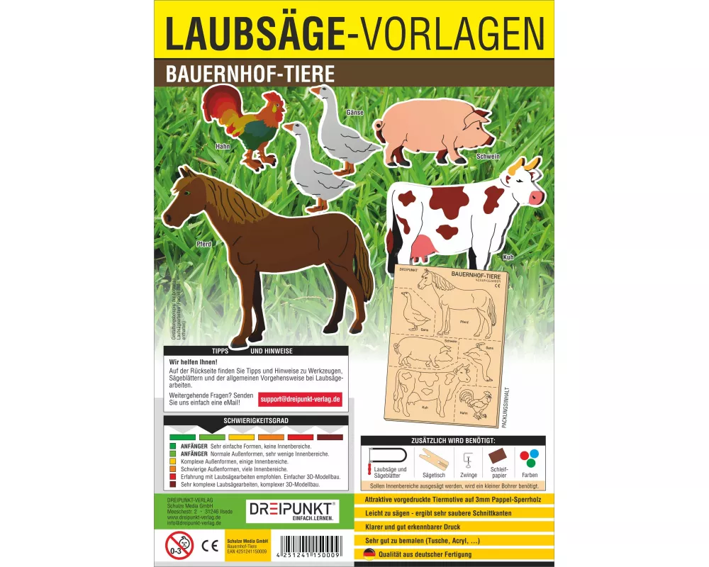 Laubsägevorlage Bauernhof-Tiere