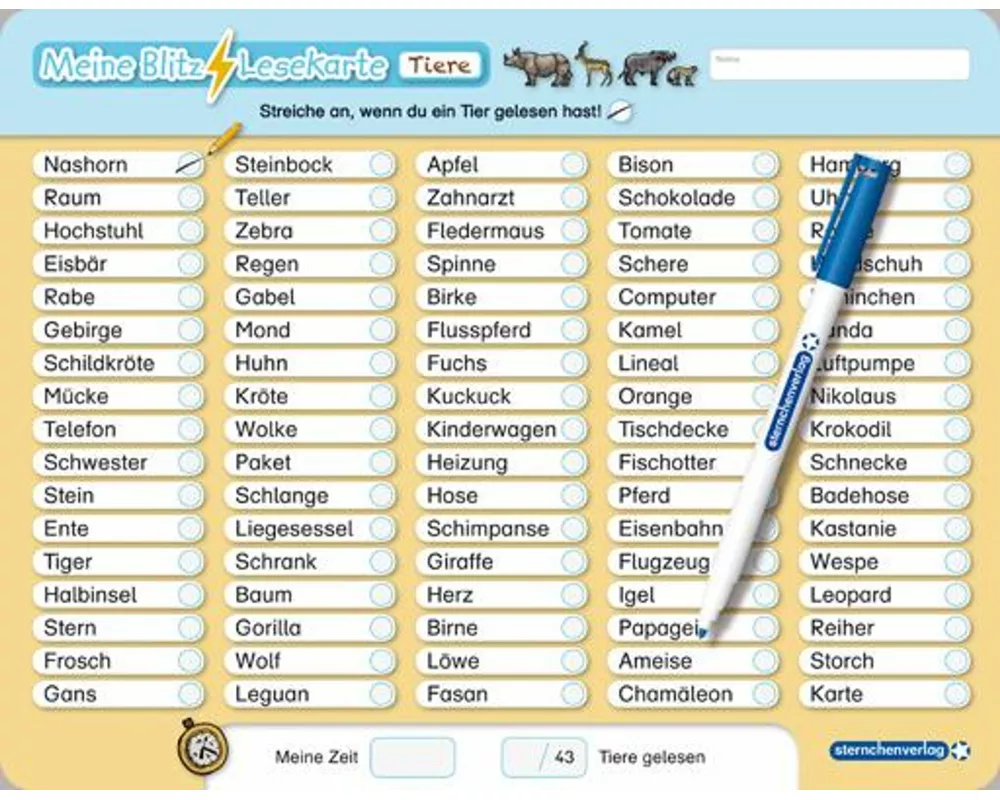 Meine Blitzlesekarte - Tiere, Obst und Gemüse