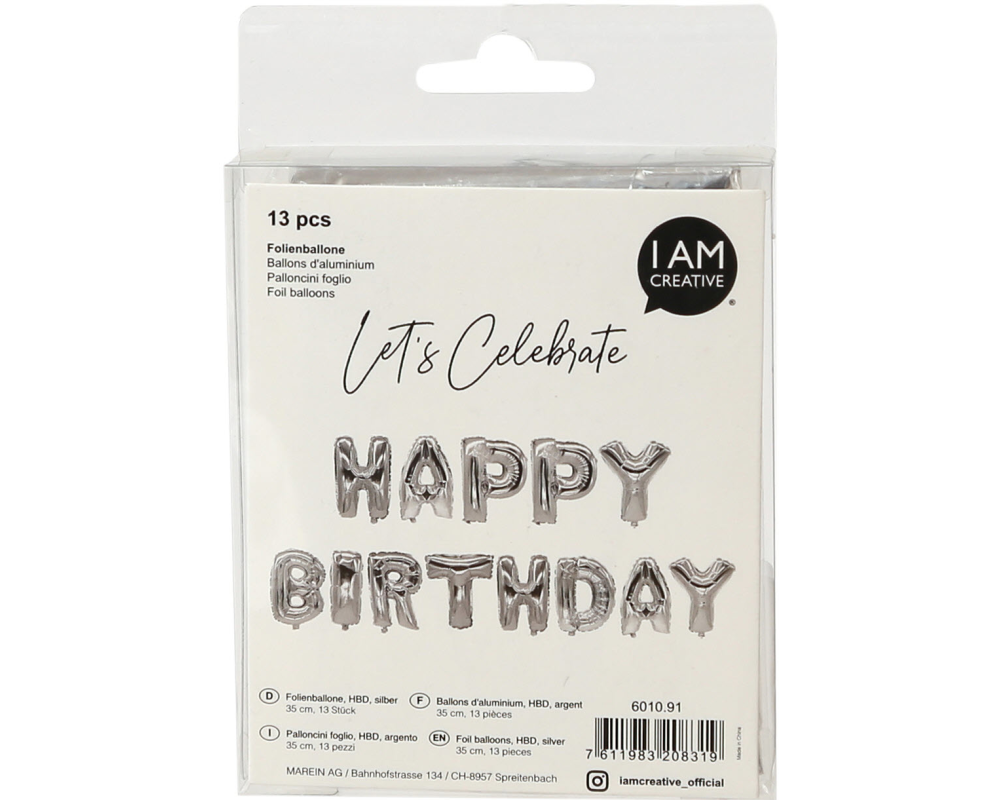I AM CREATIVE Folienballon,Birthday 35cm 6010.91 silber