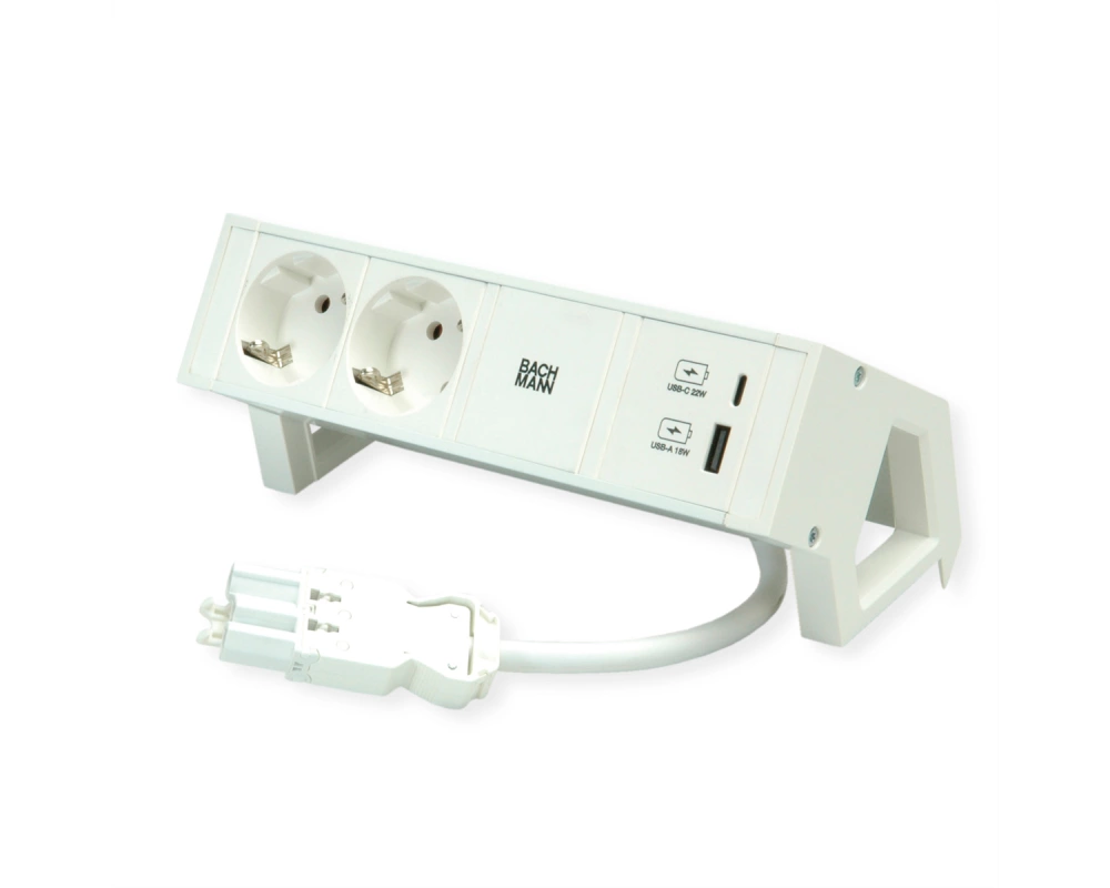 BACHMANN DESK2 ALU WHITE 2x Schutzkontakt, USB Charger 22W A&C, 0,2m GST18