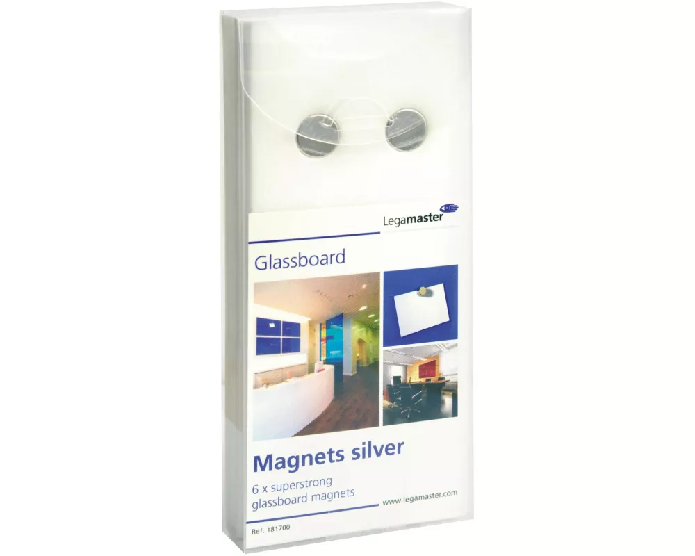 Legamaster Haftmagnet für Glasboards, Silber, 6 Stück