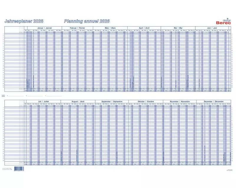 Berec Jahresplaner im Halbjahresformat, quer, laminiert 2026