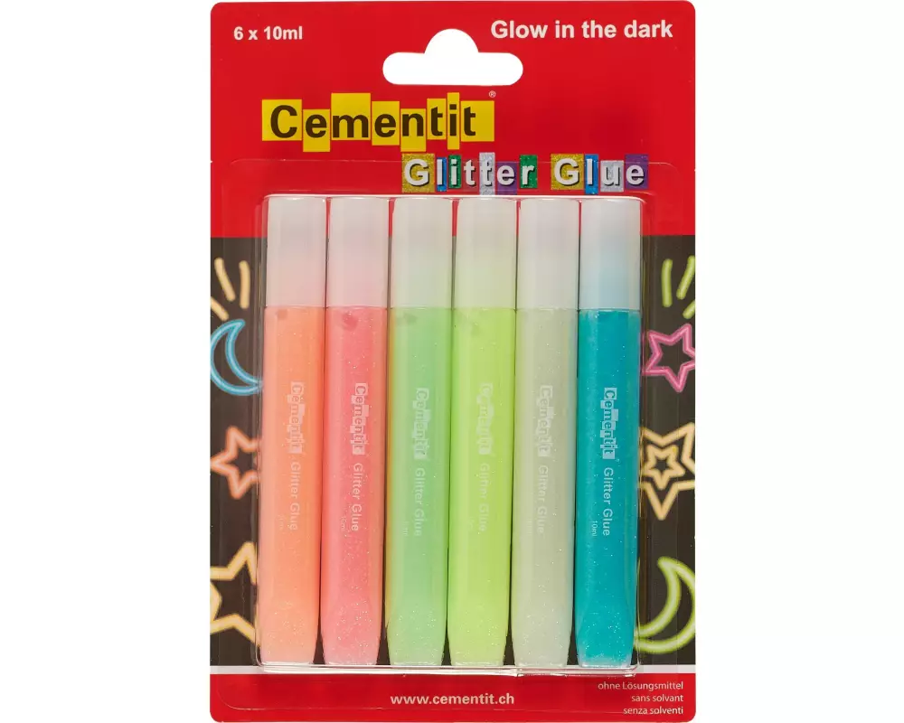 Cementit Glitzerstift Glue Glow in the dark 10 ml, 6 Stück