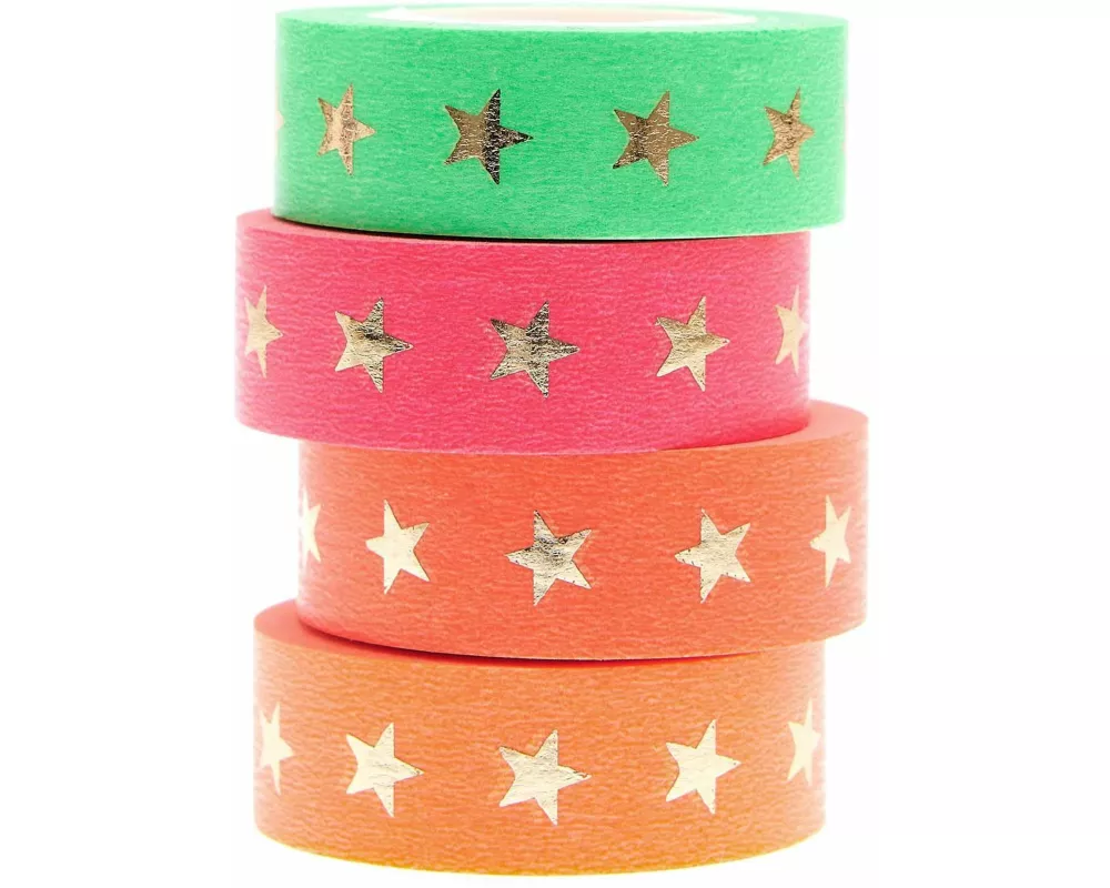 Tape Set Neon, Sterne FSC MIX, 4 Stk, 1,5cm x 10m