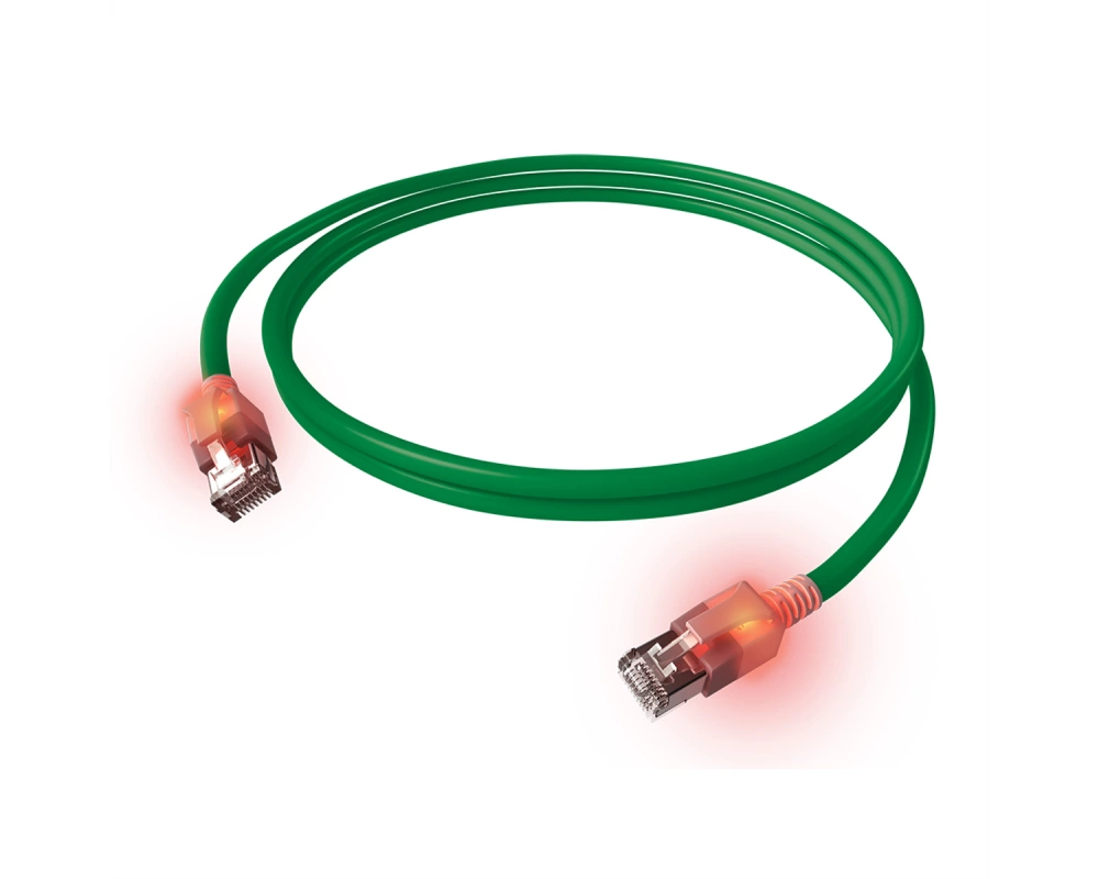 EasyLan DualBoot LED Patchkabel RJ45 S/FTP Cat.6A (Class EA), mit saCon Stecker, LSOH, grün, 0,5 m