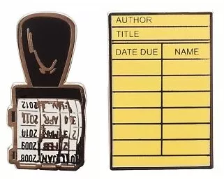 Library Card and Stamp Enamel Pin Set - Pin Set of 2