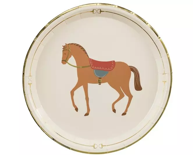 Partydeco Einwegteller Pferd, Beige, 23 cm, 6 Stück