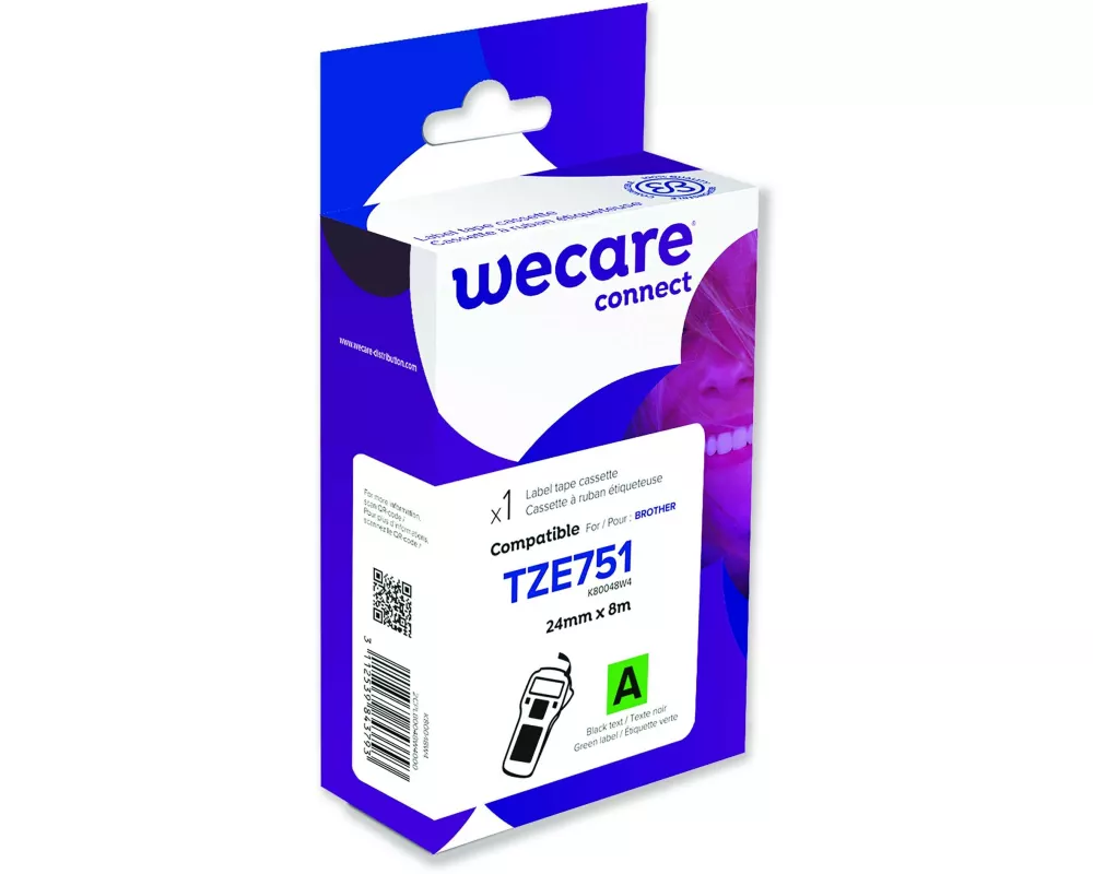 Wecare Beschriftungsband TZE-751WE Schwarz auf Grün