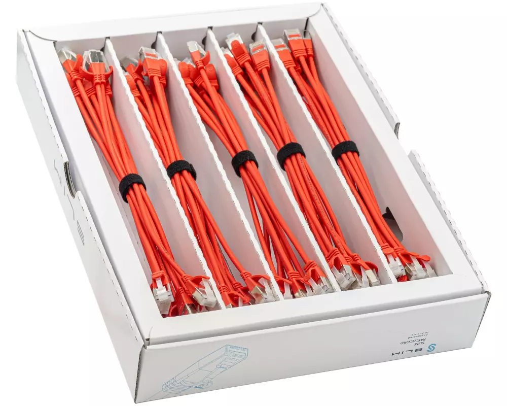SLIM Slimpatchkabel RJ-45, Cat 6A, U/FTP, 0.25 m, Rot, 50-Pack