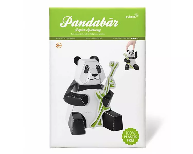 Papierspielzeug. Panda mit Bambus
