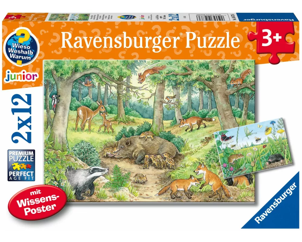Kinderpuzzle 2x12 Teile - Wieso? Weshalb? Warum? Tiere im Wald und auf der Wiese