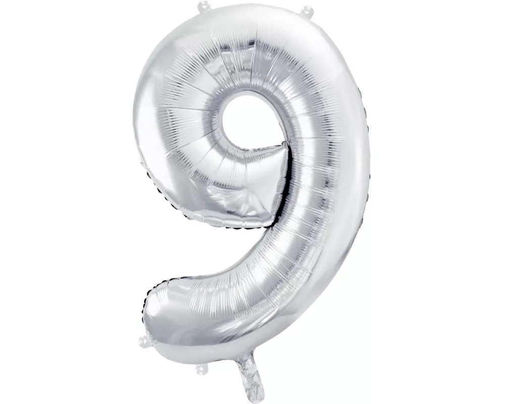 Partydeco Folienballon Zahl 9 gross 86 cm, silber, 1 Stück