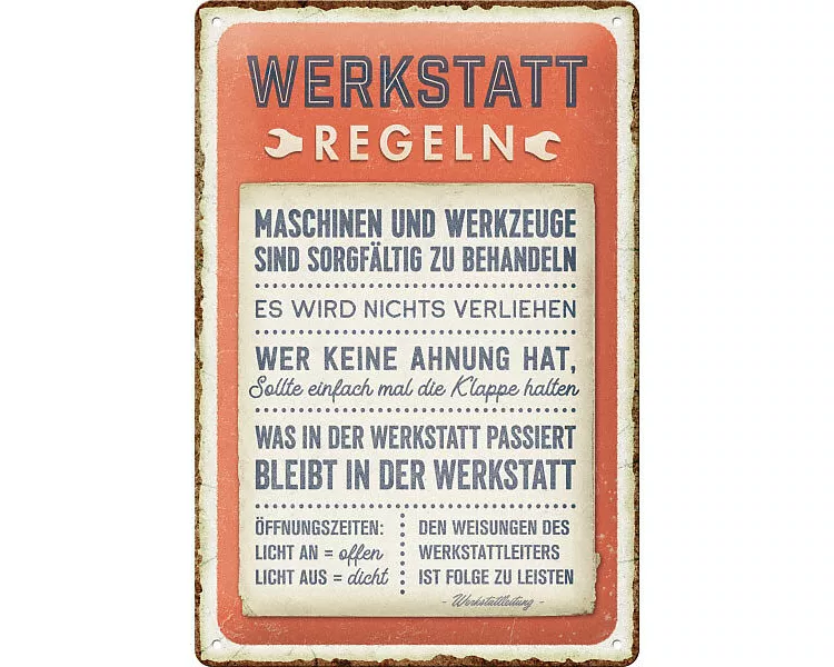 Blechschild. Best Garage / Werkstattregeln