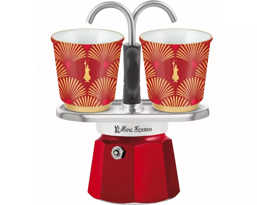 Bialetti Espressokocher Mini Express Deco Glam 2 Tassen, Rot