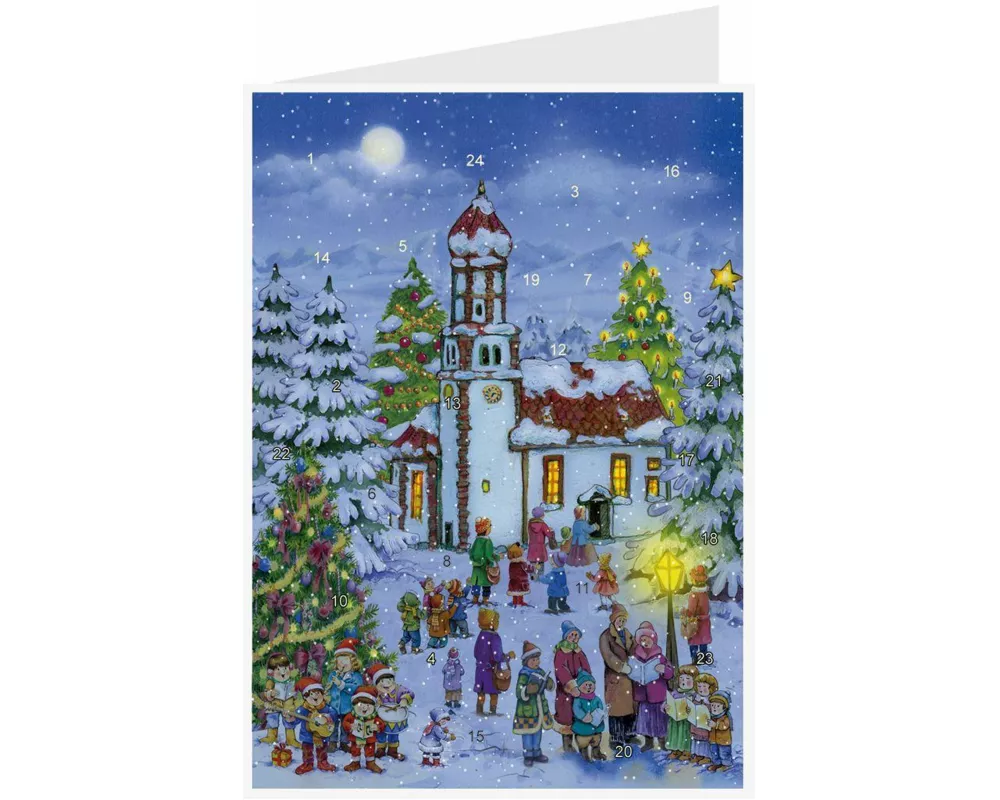 Postkarten-Adventskalender "Heilig Abend an der Kirche"