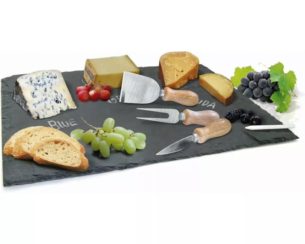 Nerthus Käse-Set mit Schieferplatte Schwarz/Silber/Braun