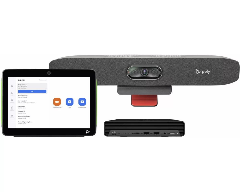 HP Poly Studio Small Room Bundle, for Zoom Rooms Studio, R30 USB Video Bar, and HP PC w/TC10, UUF