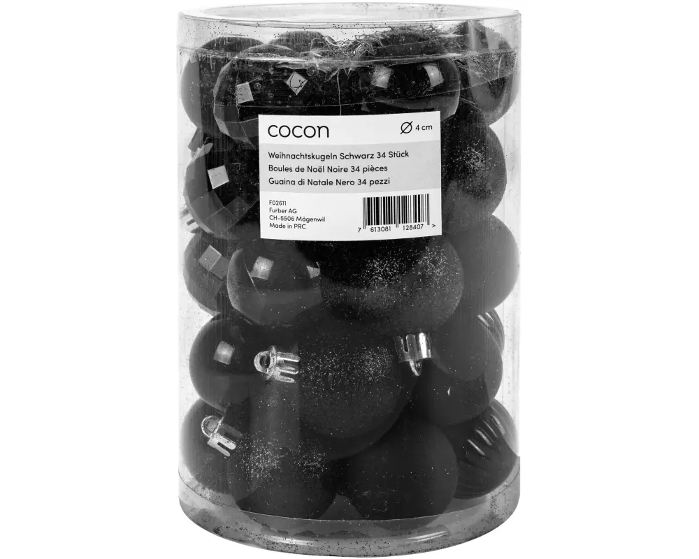 COCON Weihnachtskugel 34 Stück, Schwarz