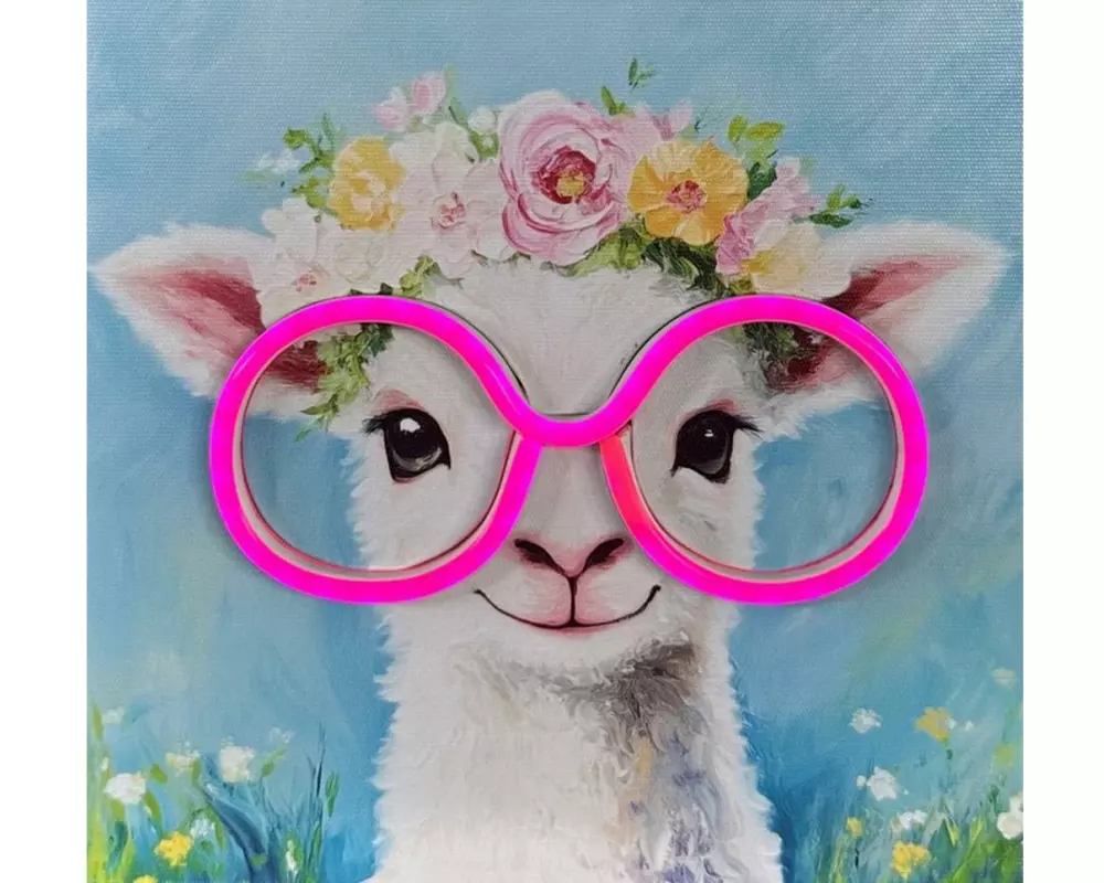 Dameco LED Bild Pop Art Lamm mit Neon Licht Brille 4 x 20 x 20 cm