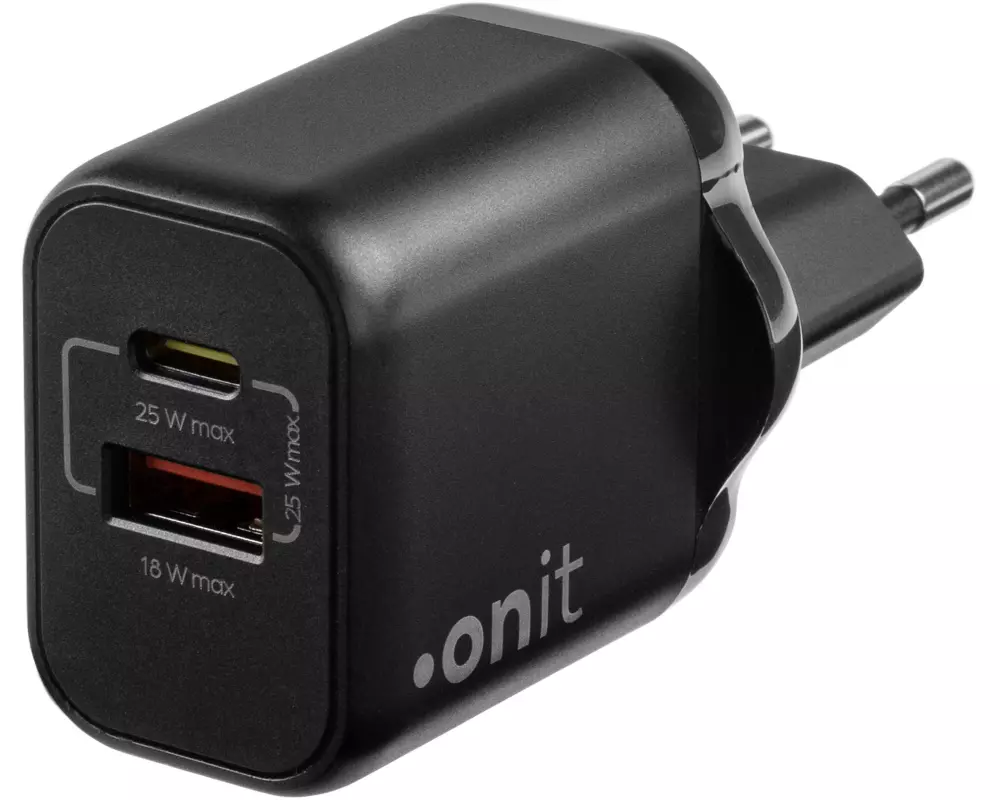 onit USB-Wandladegerät Dual 1C1A 25 W GaN Schwarz