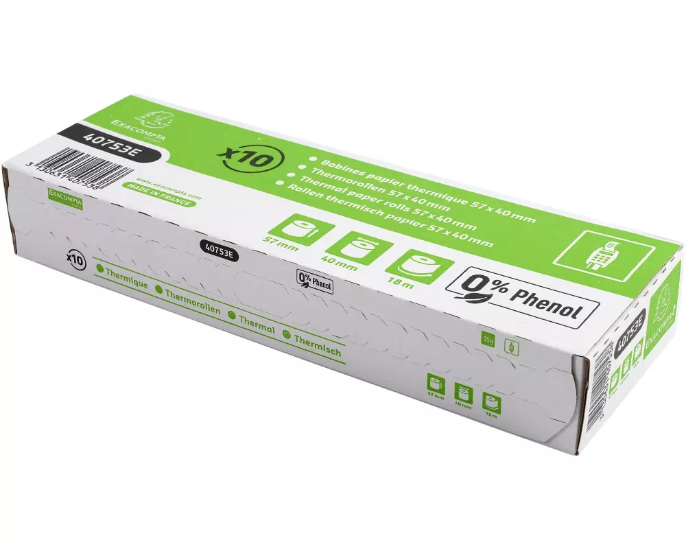 Exacompta Thermo-Papierrolle 57 x 40 x 12 mm, 18 m, 10 Stück