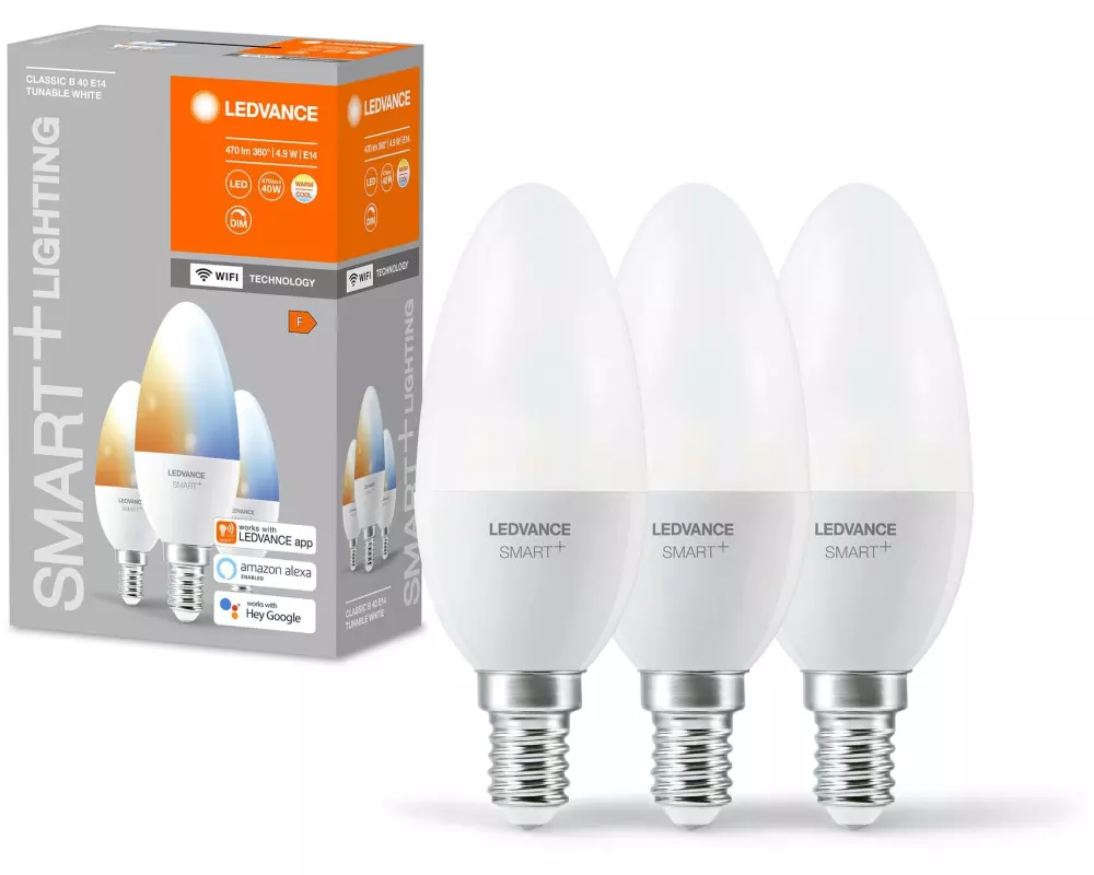 Ledvance Leuchtmittel SMART+ WiFi Candle B40, E14, TW, 3 Stück