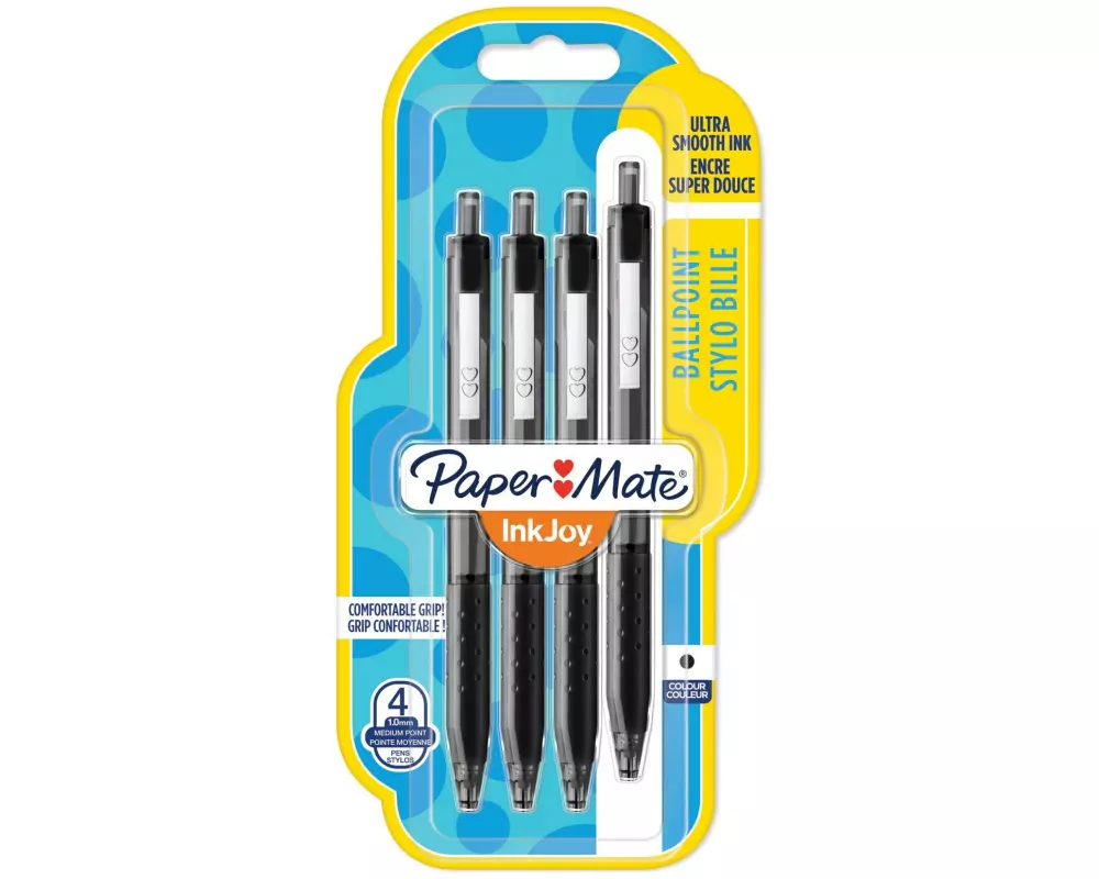 Paper Mate Kugelschreiber Inkjoy 300 RT 1 mm, Schwarz, 4 Stück