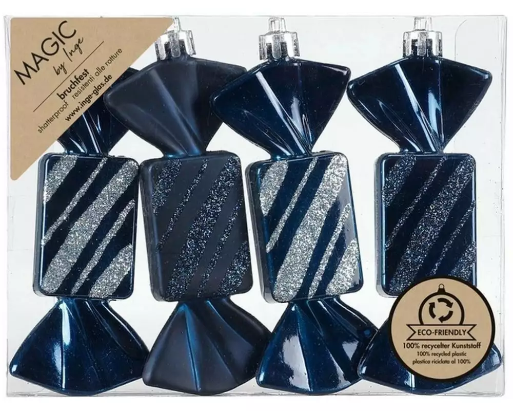 INGES CHRISTMAS DECOR Weihnachtskugel Bonbon 4 Stück, Nachtblau