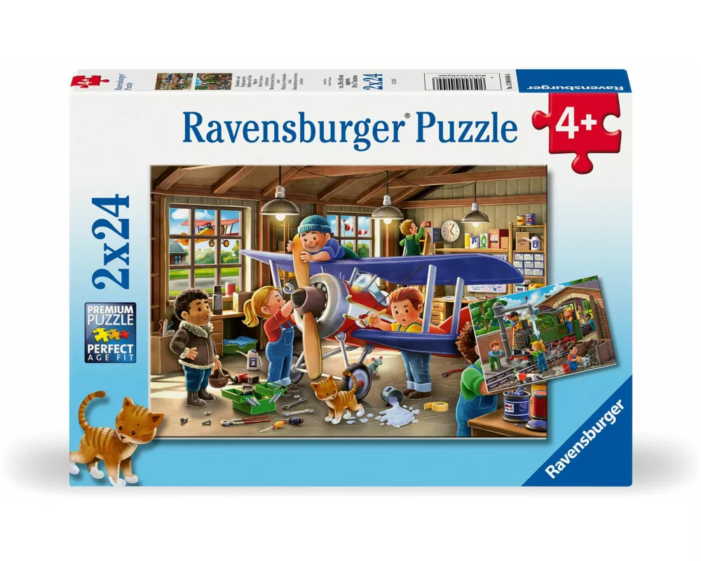Kinderpuzzle 2x24 Teile - Eisenbahn- und Flugzeugservice