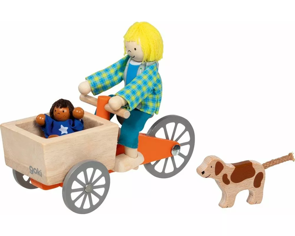 Lastenfahrrad mit 2 Biegepuppen und Hund